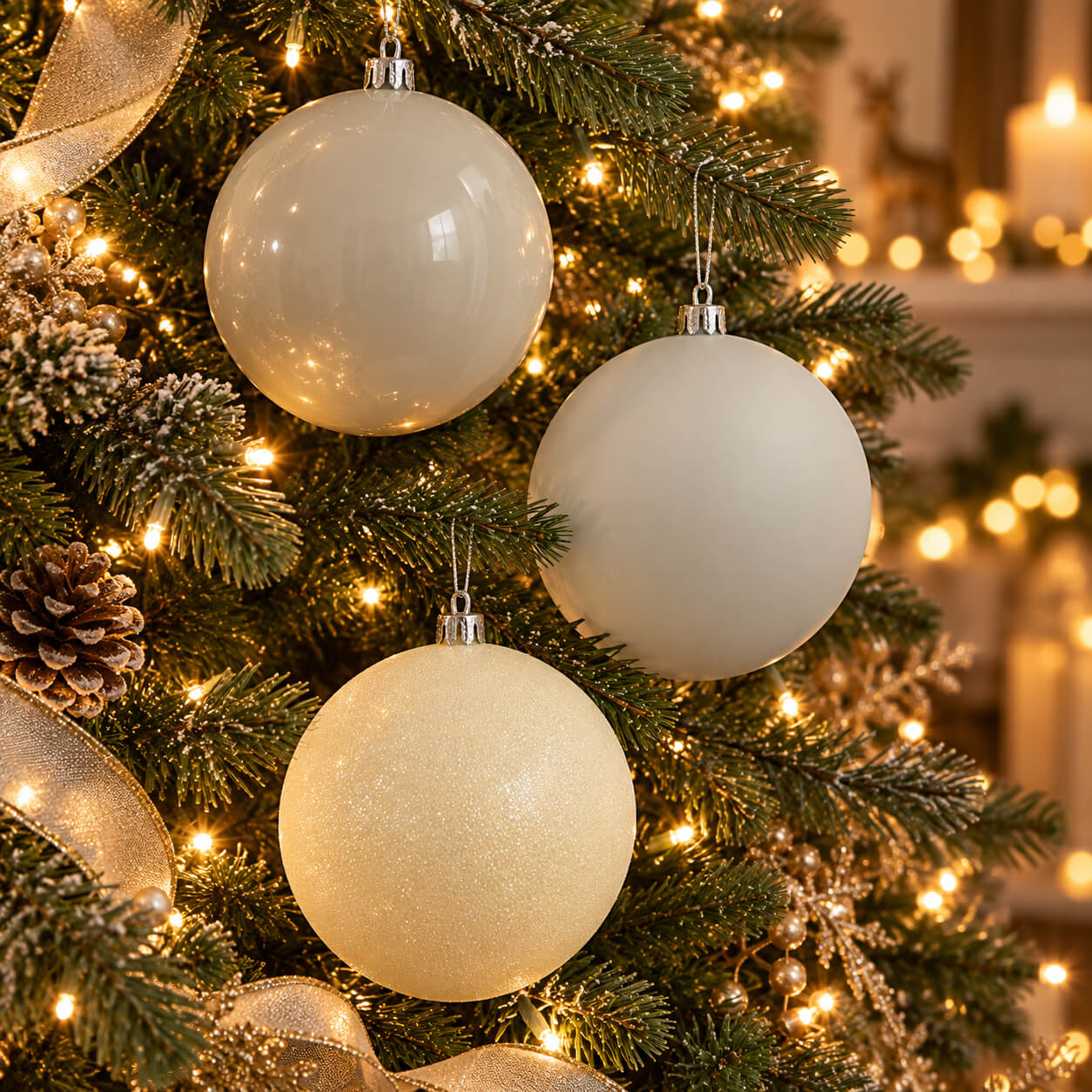 Noël Silver Oversized Christmas Baubles – Set of 3 White & Silver